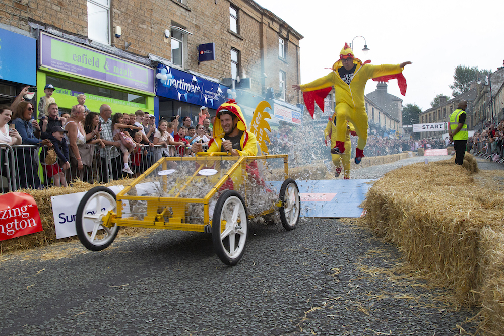 Winners of the 2022 Amazing Accrington Soapbox Challenge, E&R Group with the Chicken Run