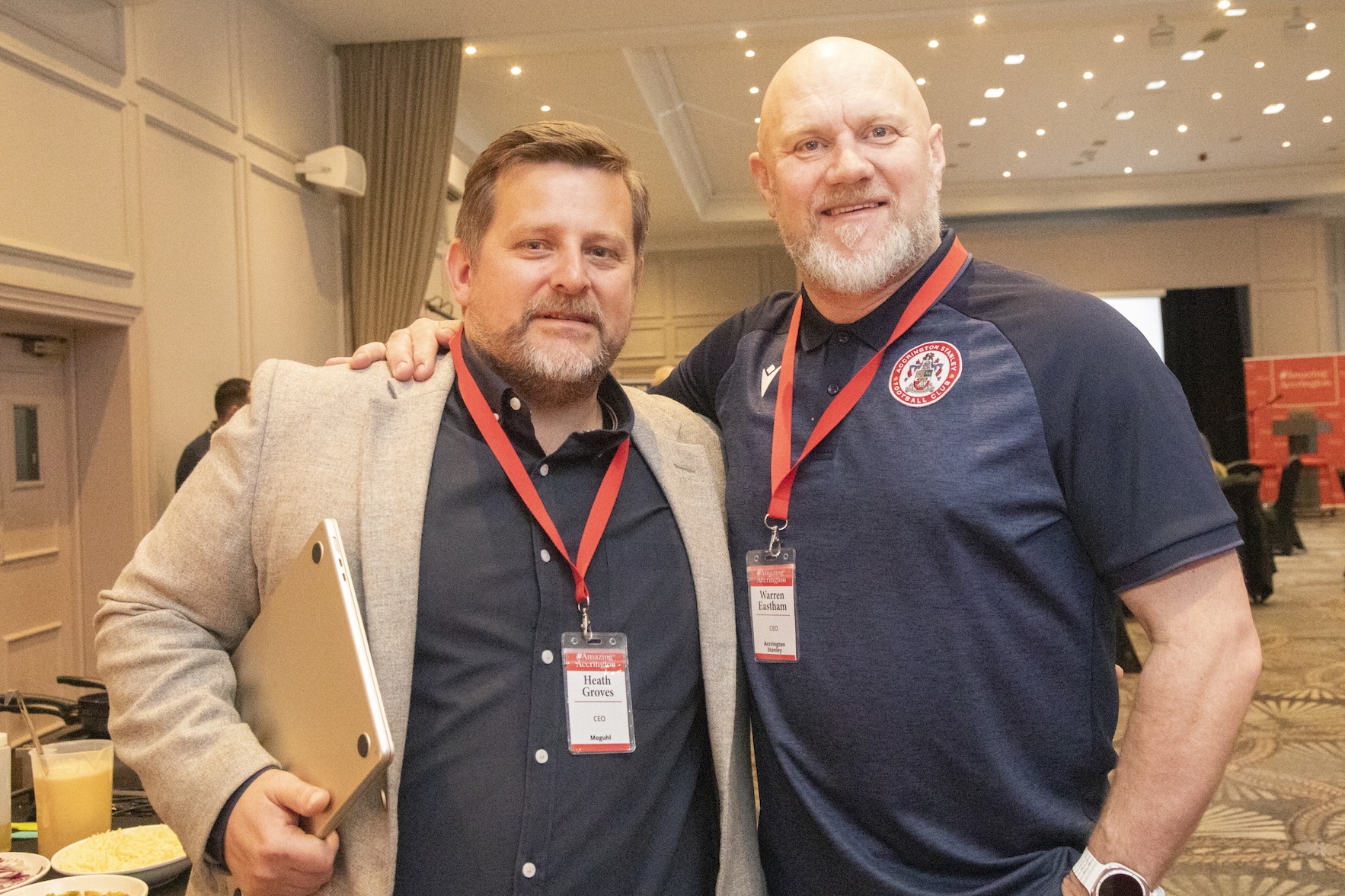 Heath Groves from Moguhl and Accrington Stanley CEO Warren Eastham
