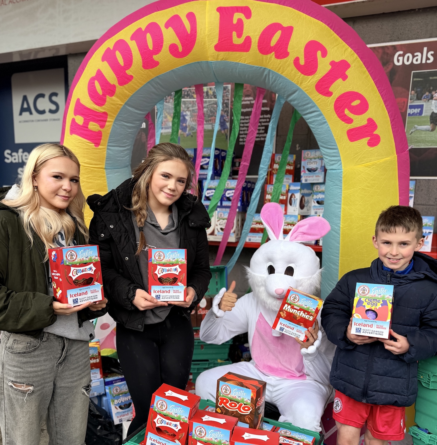 The eggs were handed out around the Wham Stadium on Good Friday
